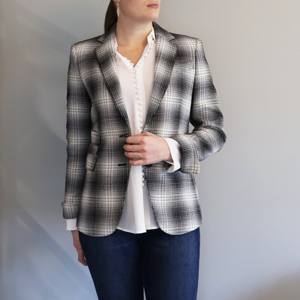 Akris Punto Black and White Check Two Button Blazer